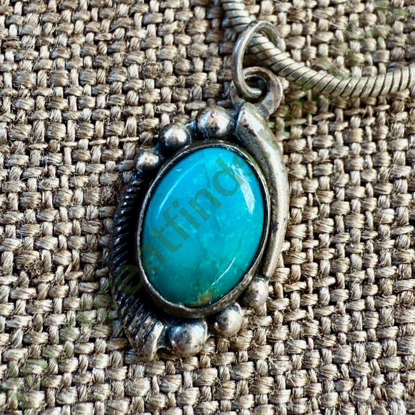 Vintage Sterling Silver Turquoise Pendant & Chain Necklace Bell earrings