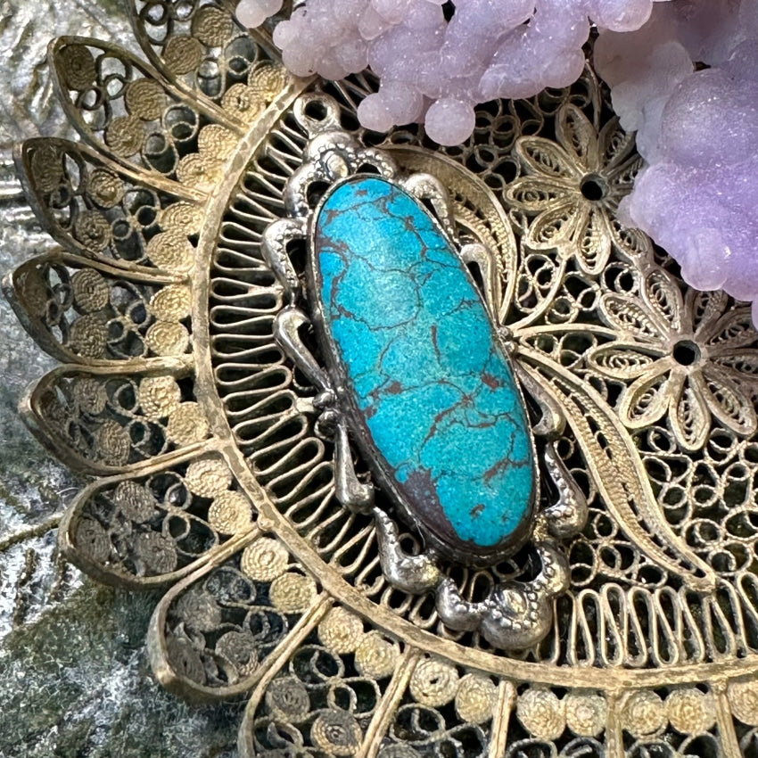 Vintage Sterling Silver Turquoise Pendant Charm