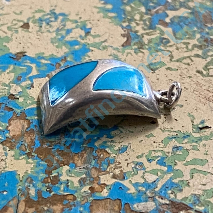 Vintage Sterling Silver Turquoise Pendant Mexico