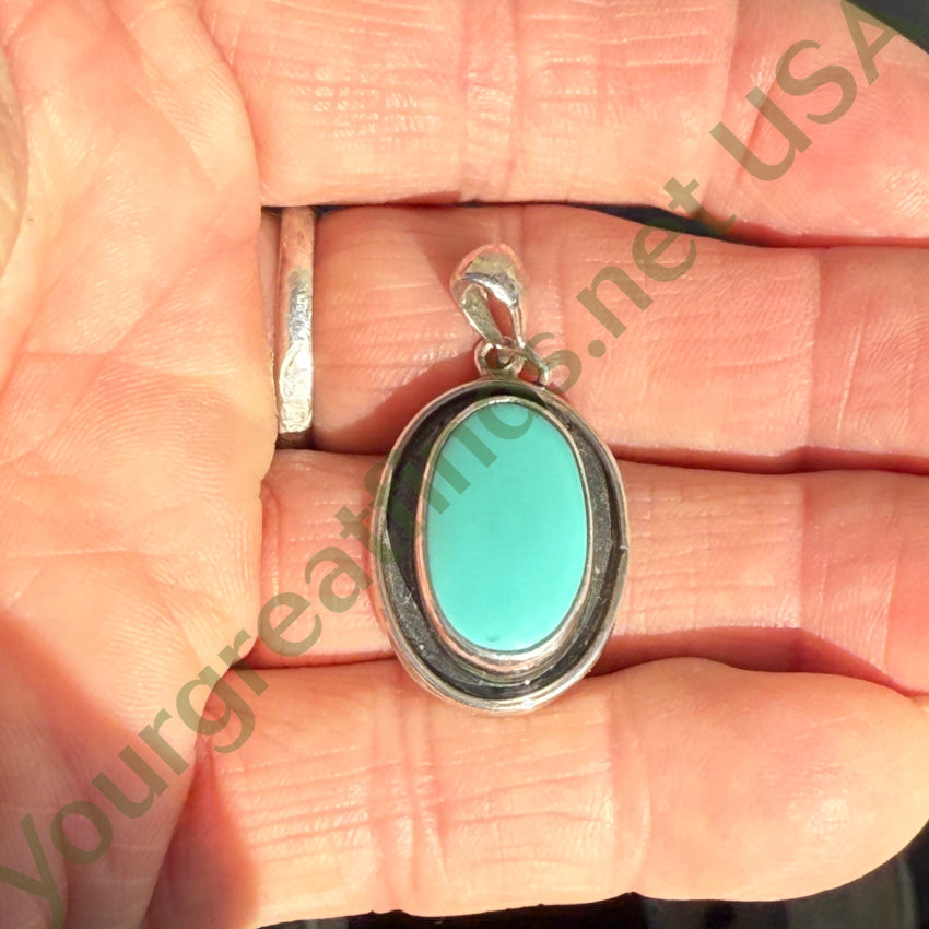 Vintage Sterling Silver & Turquoise Pendant SG Silver pendant