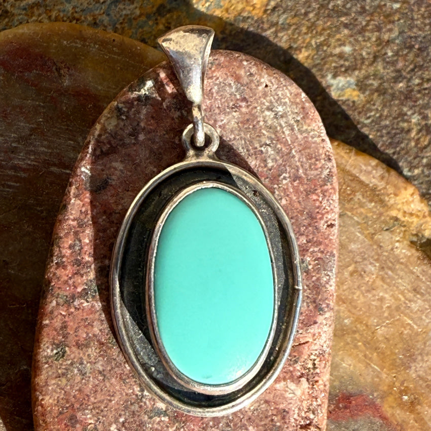 Vintage Sterling Silver & Turquoise Pendant SG Silver pendant