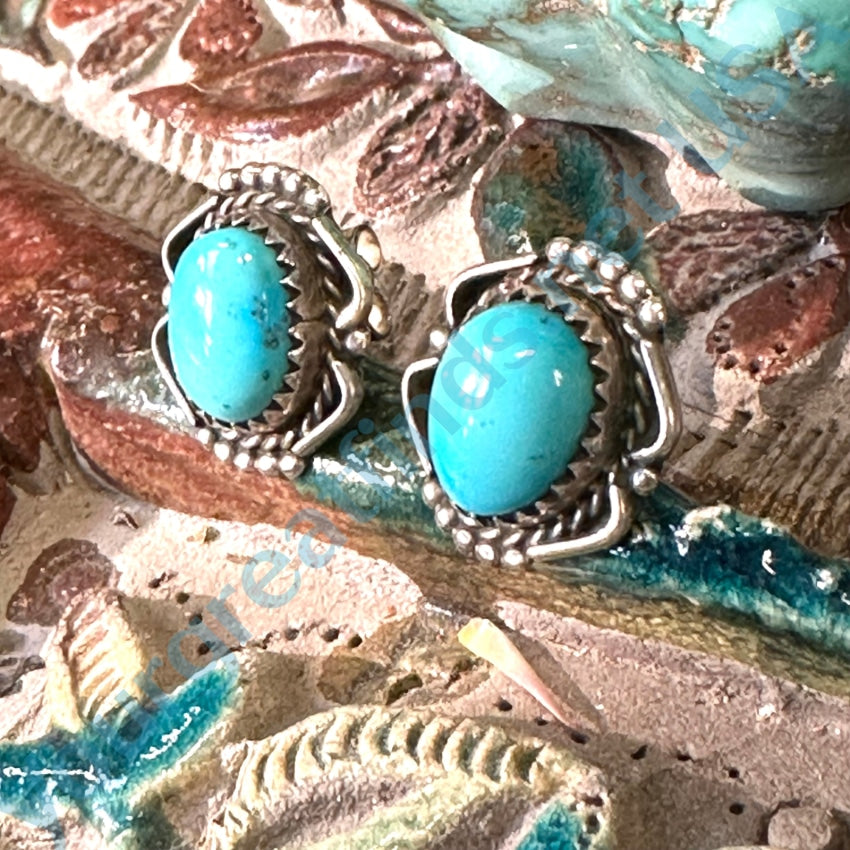 Vintage Sterling Silver Turquoise Pierced Post Earrings