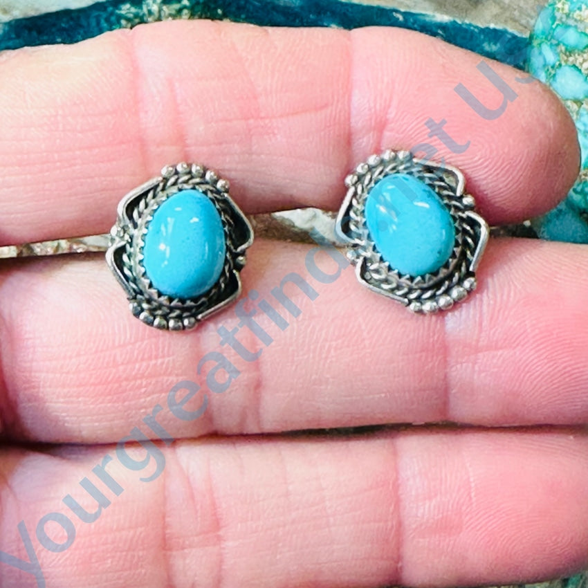 Vintage Sterling Silver Turquoise Pierced Post Earrings