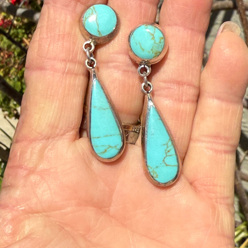 Vintage Sterling Silver & Turquoise Pierced Post Earrings Mexico earrings