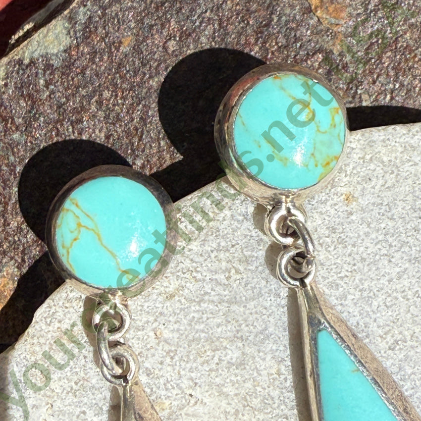 Vintage Sterling Silver & Turquoise Pierced Post Earrings Mexico earrings