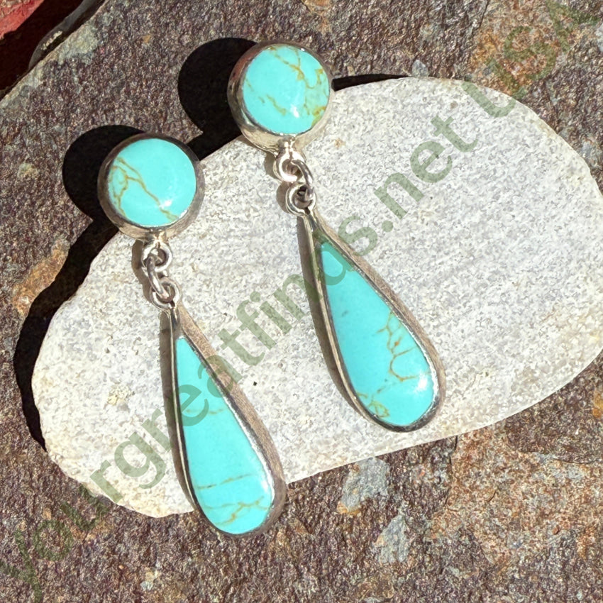 Vintage Sterling Silver & Turquoise Pierced Post Earrings Mexico earrings