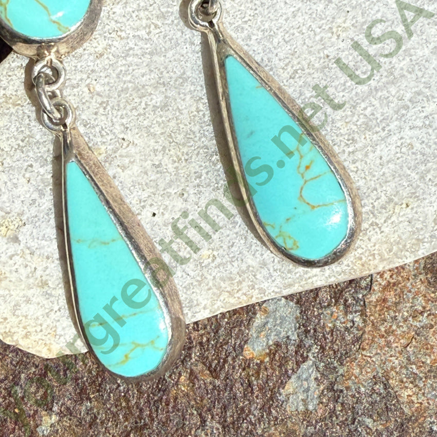 Vintage Sterling Silver & Turquoise Pierced Post Earrings Mexico earrings