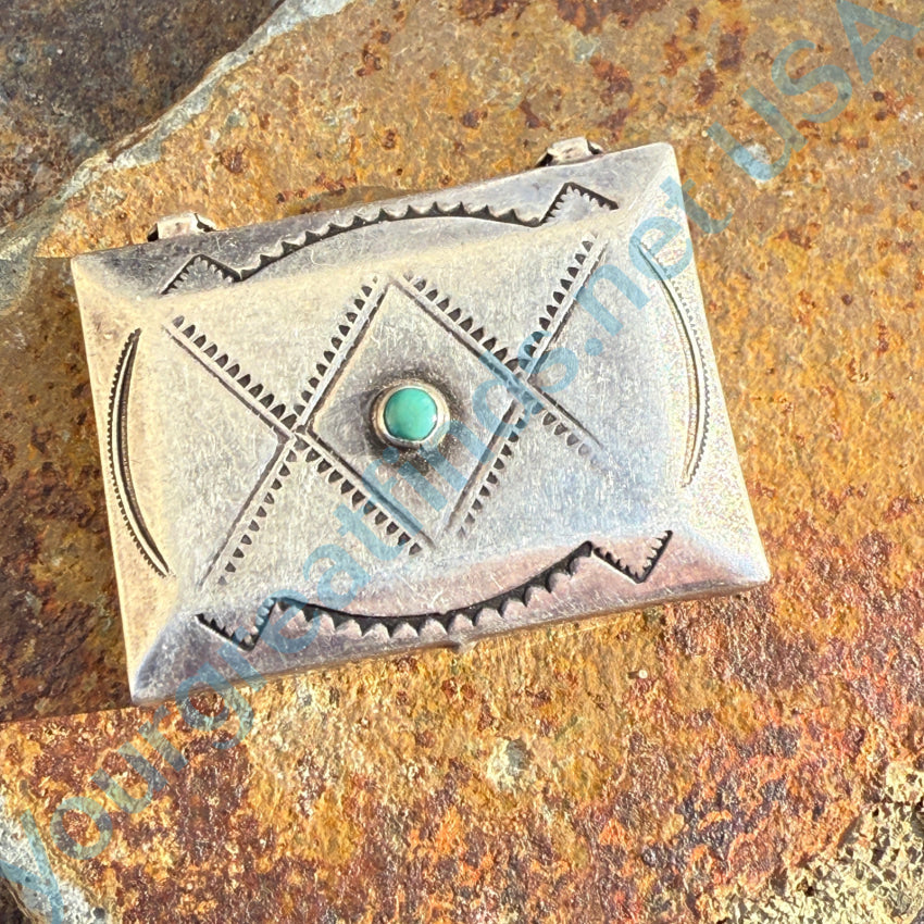 Vintage Sterling Silver Turquoise Pillbox