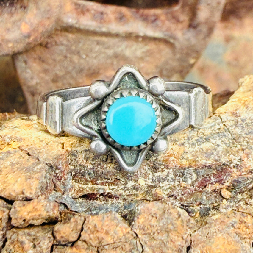 Vintage Sterling Silver & Turquoise Ring Bell Trading Post Size 4 3/4 ring