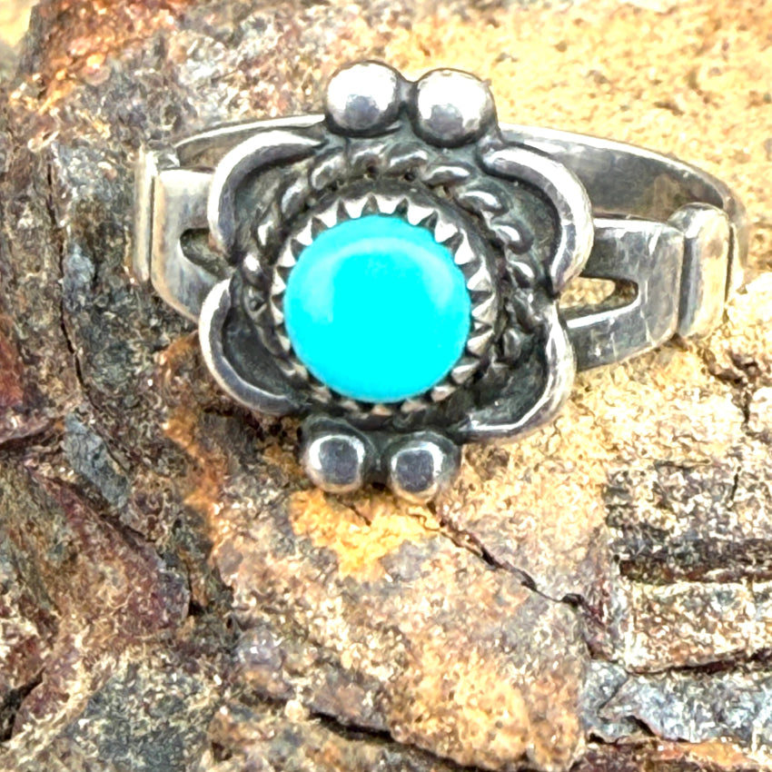 Vintage Sterling Silver & Turquoise Ring Bell Trading Post Size 4 3/4 ring