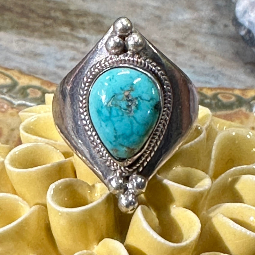 Vintage Sterling Silver Turquoise Ring Size 8