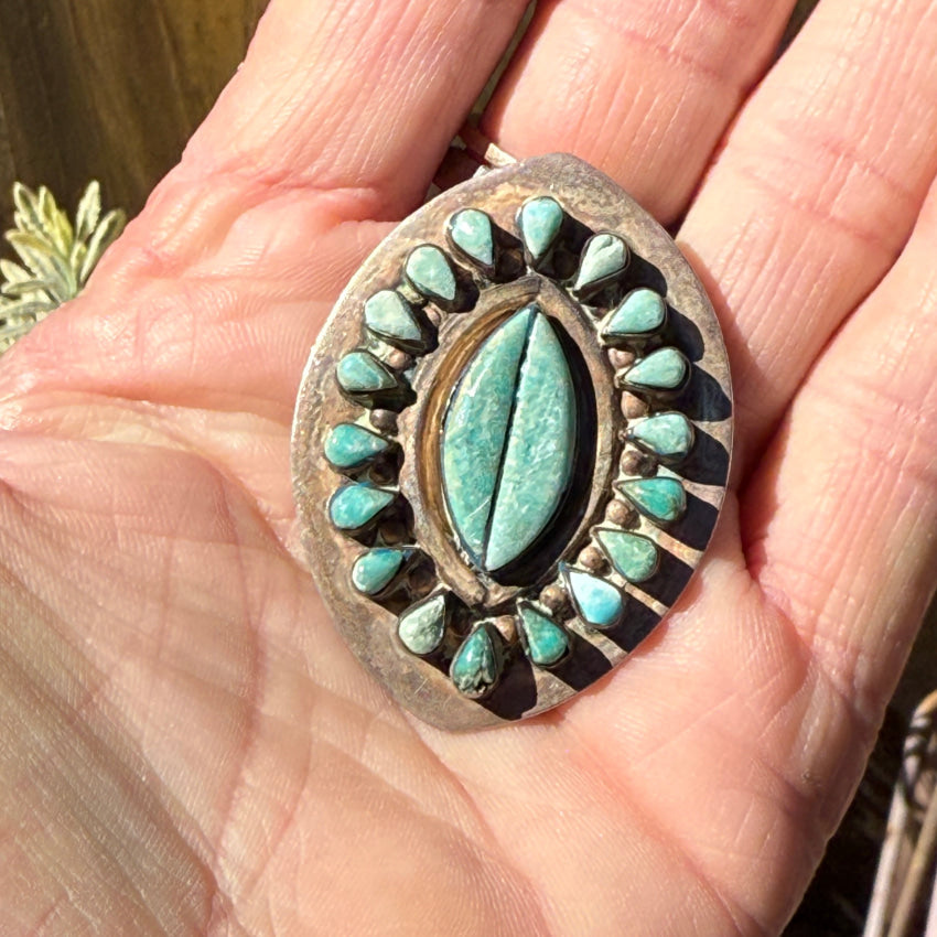 Vintage Sterling Silver & Turquoise Rosette Pin Pendant Taxco Mexico pendant pin
