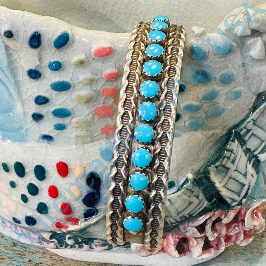 Vintage Sterling Silver Turquoise Row Bracelet