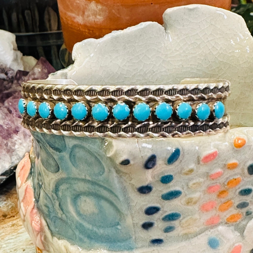 Vintage Sterling Silver Turquoise Row Bracelet