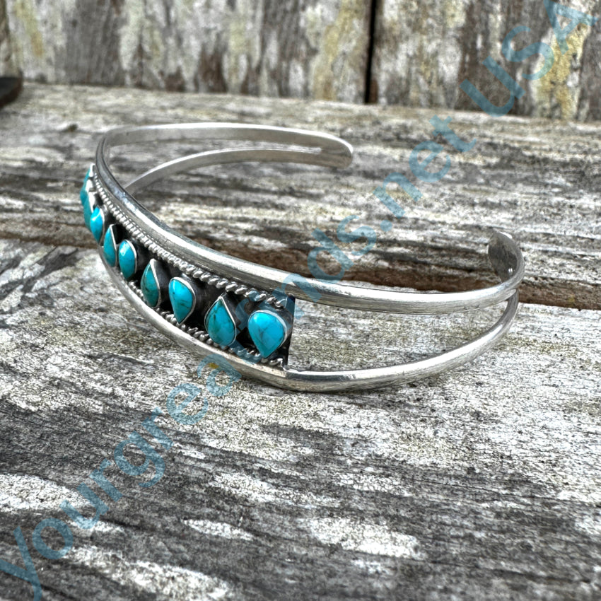 Vintage Sterling Silver & Turquoise Row Cuff Bracelet Bracelet