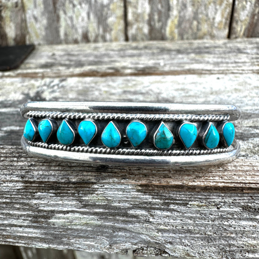 Vintage Sterling Silver & Turquoise Row Cuff Bracelet Bracelet