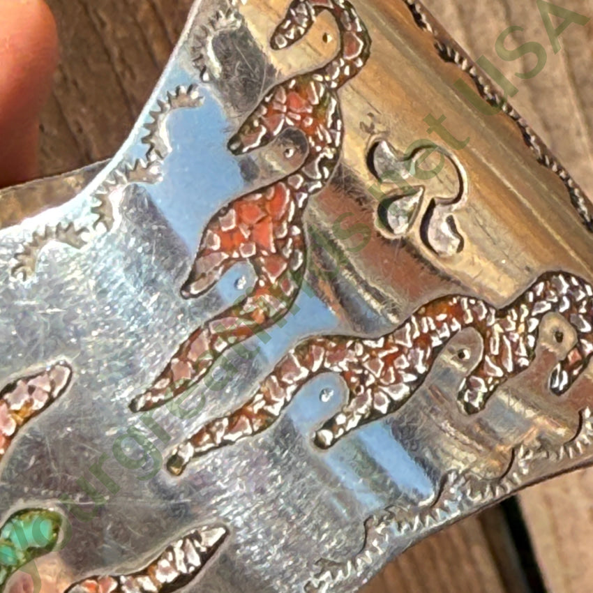 Vintage Sterling Silver Turquoise Shiprock Mosaic Wide Cuff Bracelet bracelet