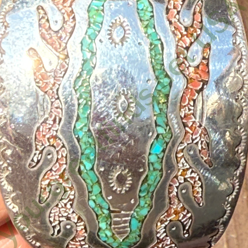 Vintage Sterling Silver Turquoise Shiprock Mosaic Wide Cuff Bracelet bracelet