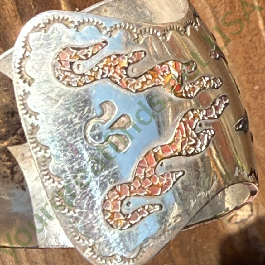 Vintage Sterling Silver Turquoise Shiprock Mosaic Wide Cuff Bracelet bracelet