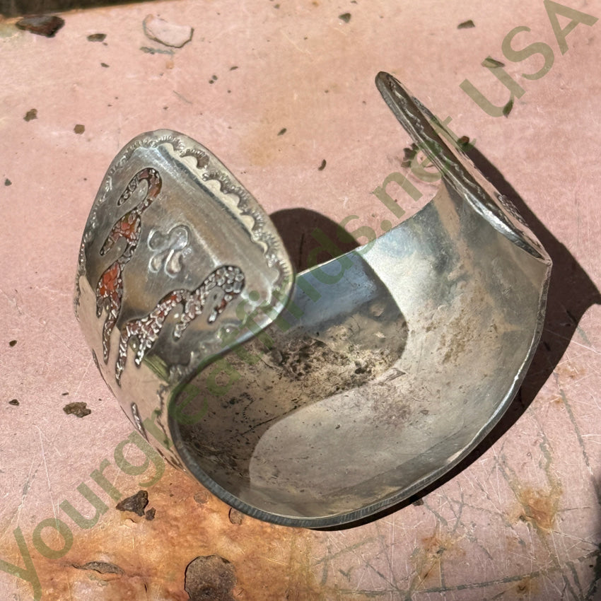 Vintage Sterling Silver Turquoise Shiprock Mosaic Wide Cuff Bracelet bracelet