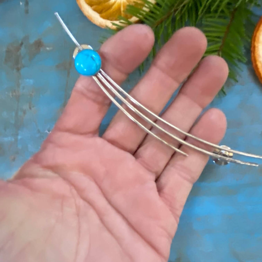 Vintage Sterling Silver Turquoise Shooting Star Pin