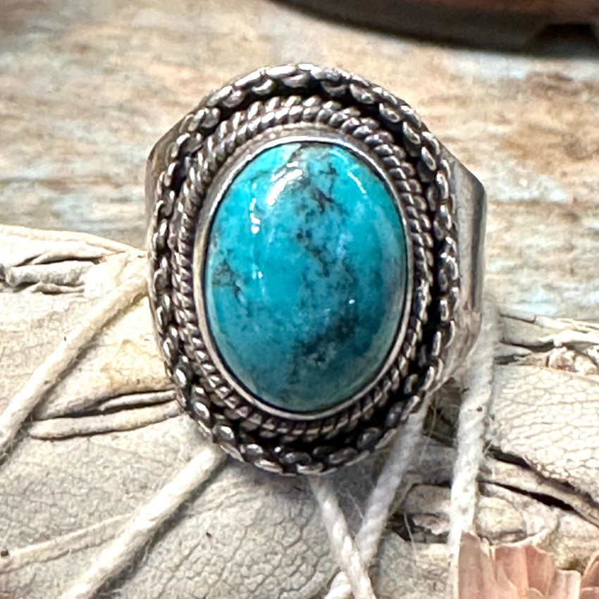 Vintage Sterling Silver &amp; Turquoise Signet Ring Size 7