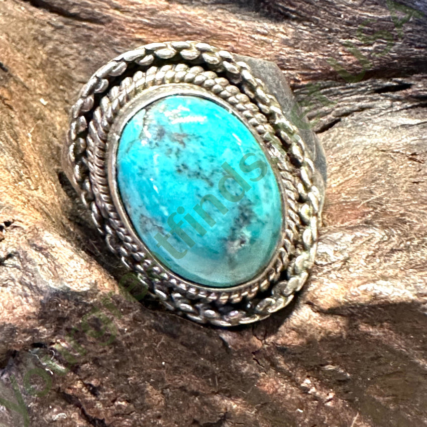 Vintage Sterling Silver & Turquoise Signet Ring Size 7