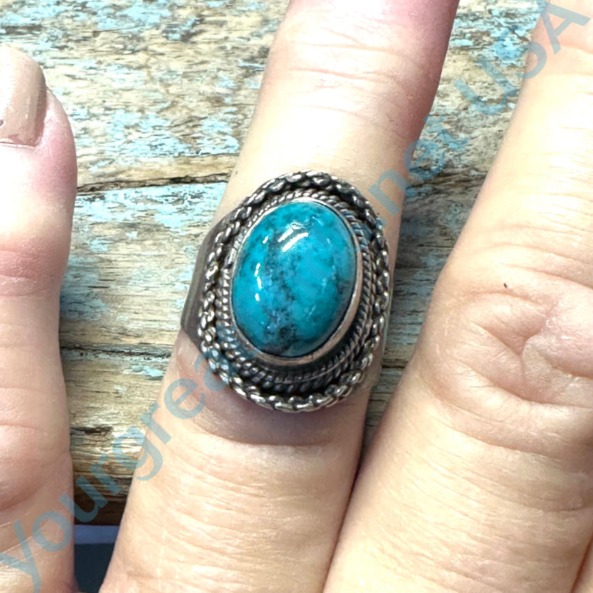 Vintage Sterling Silver & Turquoise Signet Ring Size 7