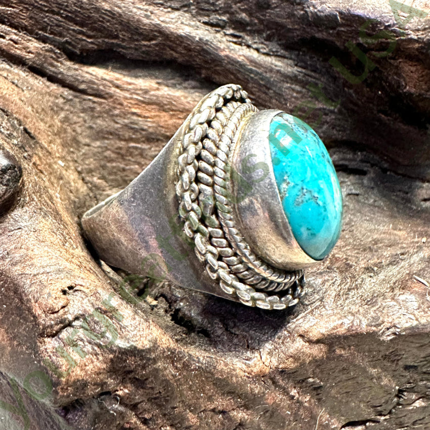 Vintage Sterling Silver & Turquoise Signet Ring Size 7