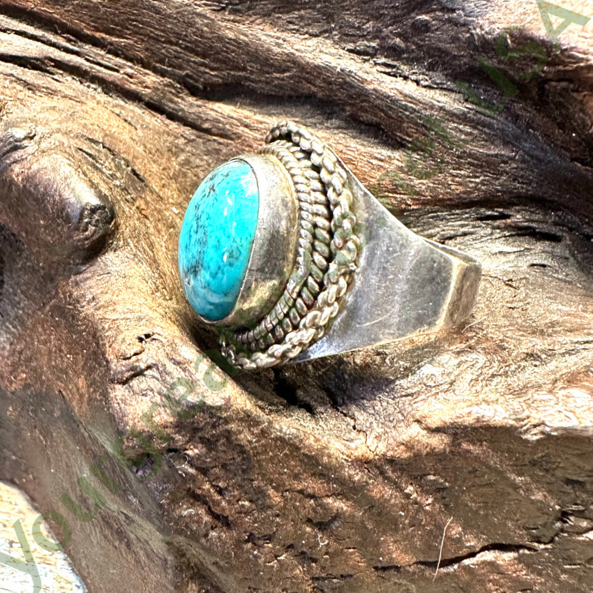 Vintage Sterling Silver & Turquoise Signet Ring Size 7