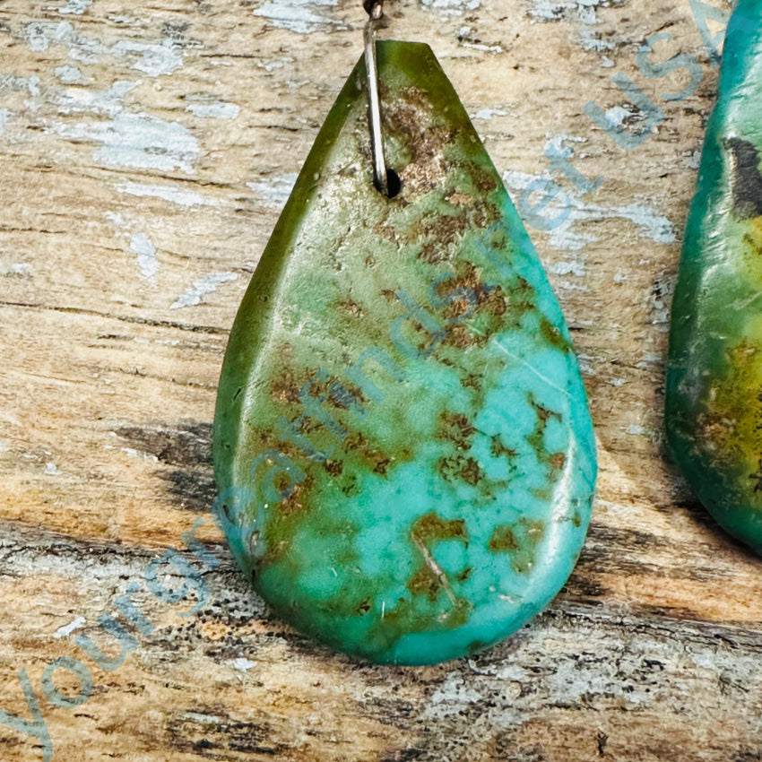 Vintage Sterling Silver Turquoise Tab Bead Clip On Earrings