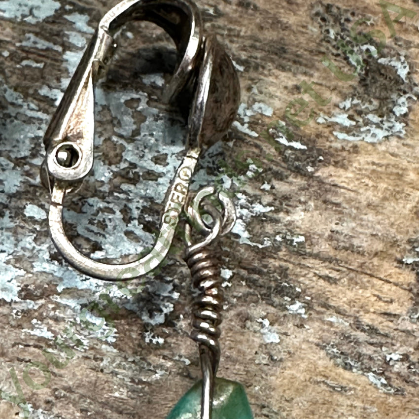 Vintage Sterling Silver Turquoise Tab Bead Clip On Earrings