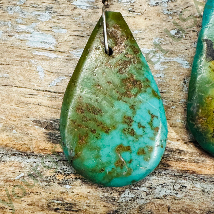 Vintage Sterling Silver Turquoise Tab Bead Clip On Earrings