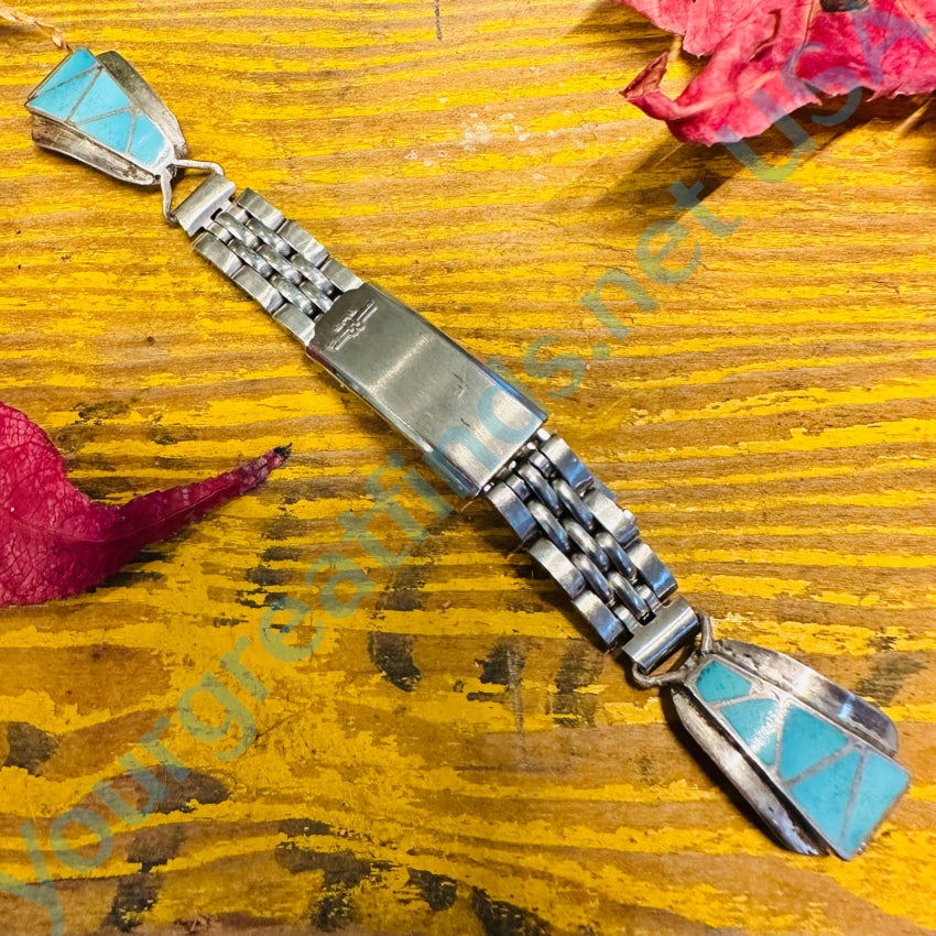 Vintage Sterling Silver Turquoise Watchband Plates Stainless