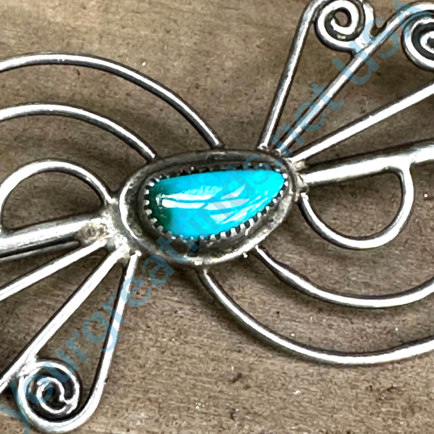 Vintage Sterling Silver & Turquoise Wirework Pin