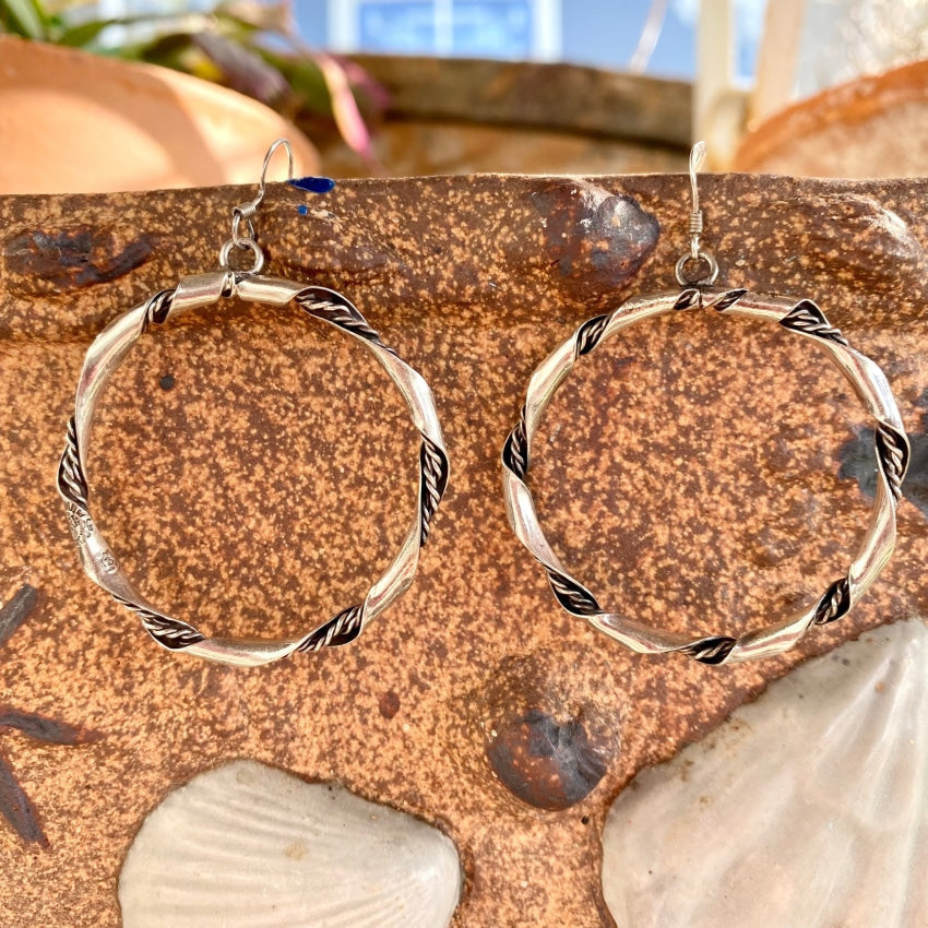 Vintage Sterling Silver Twist Hoop Earrings Mexico Yourgreatfinds