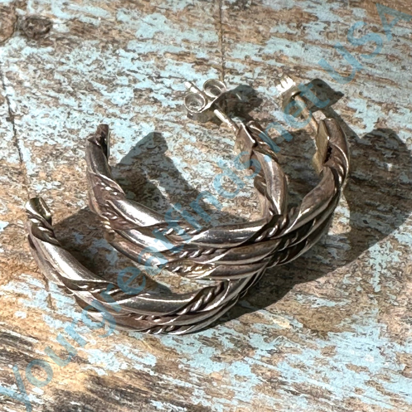 Vintage Sterling Silver Twisted Wire Hoop Earrings