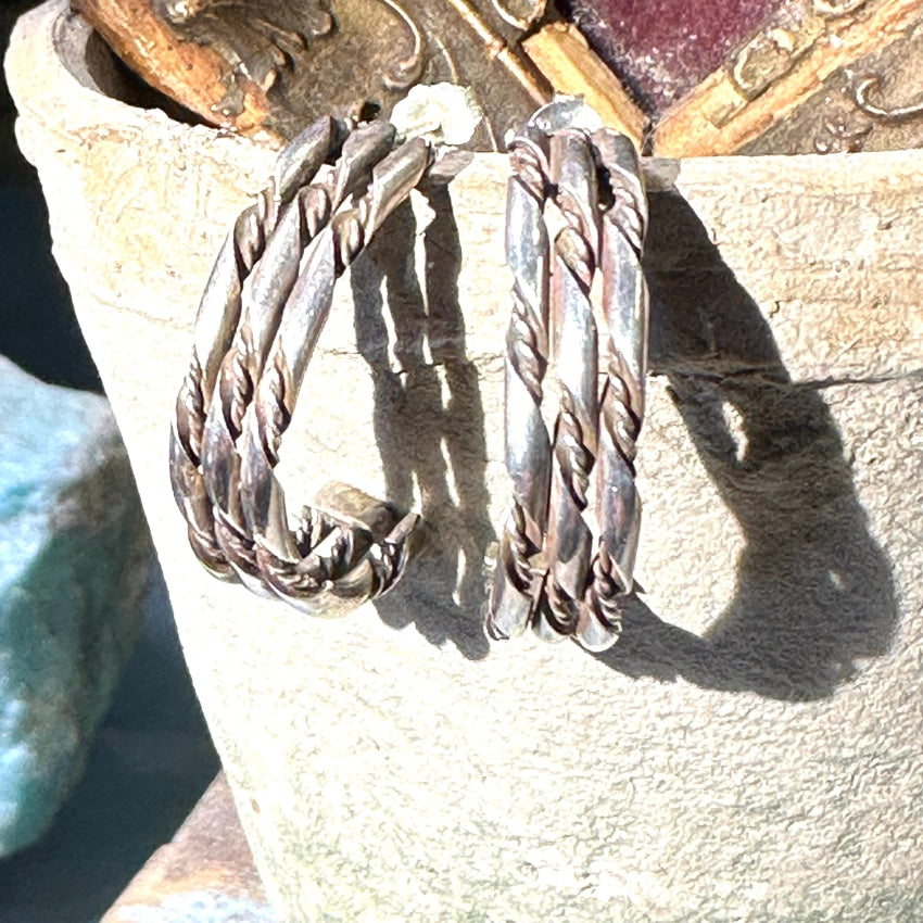 Vintage Sterling Silver Twisted Wire Hoop Earrings