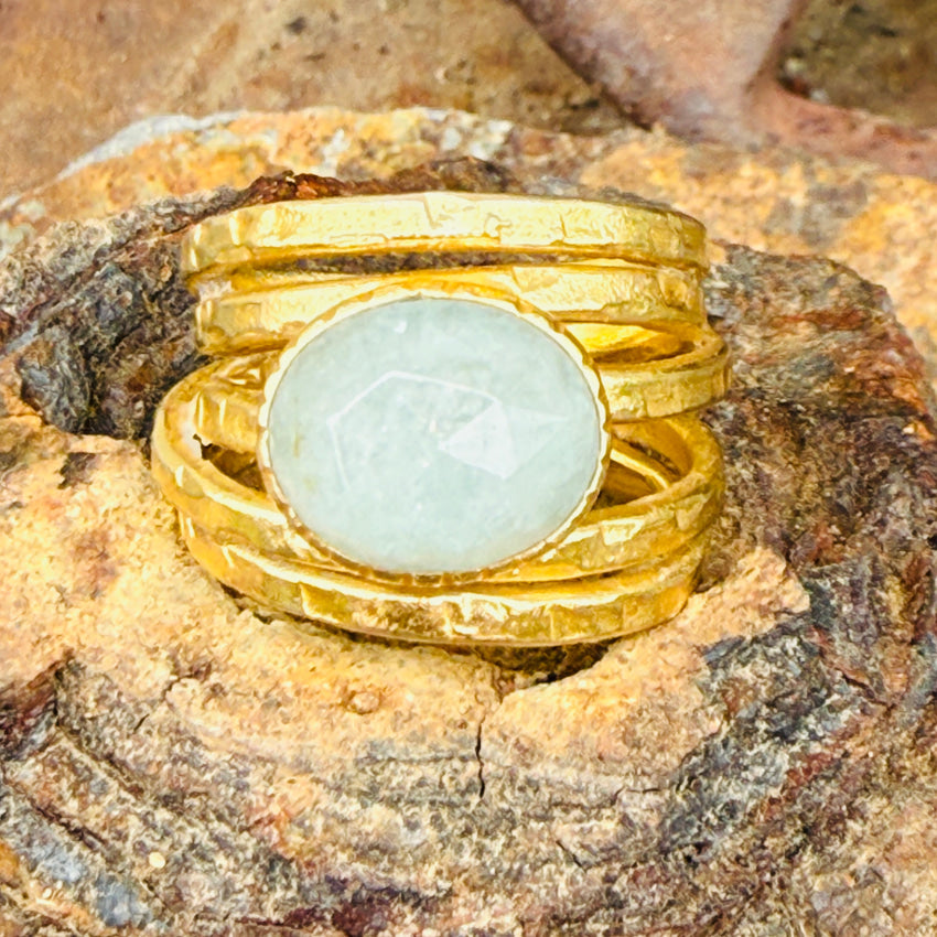 Vintage Sterling Silver Vermeil Wrap Band Ring Praisiolite 6.25 ring