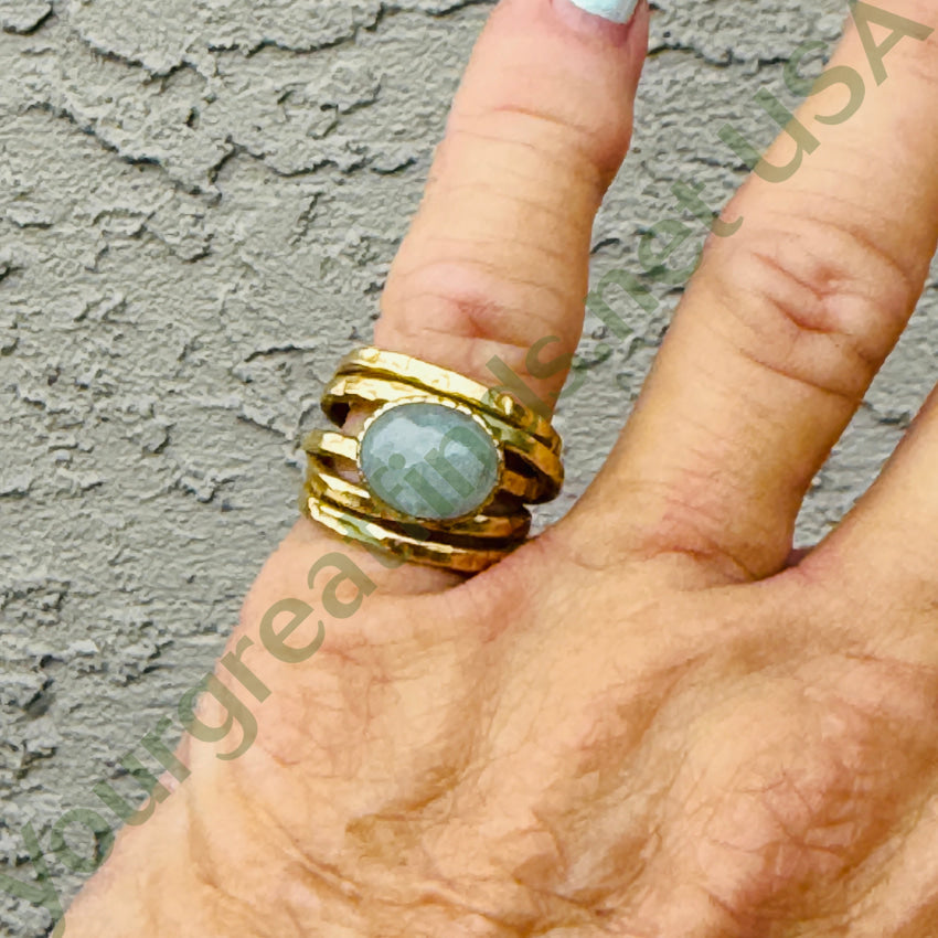 Vintage Sterling Silver Vermeil Wrap Band Ring Praisiolite 6.25 ring