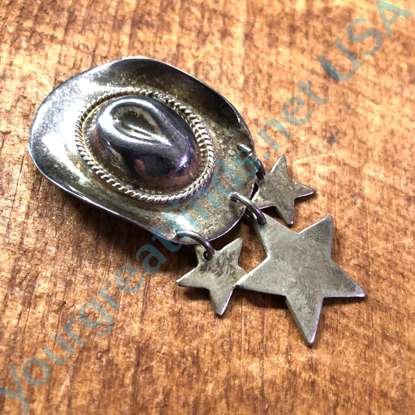 Vintage Sterling Silver Western Hat & Stars Pin Brooch Pin Brooch