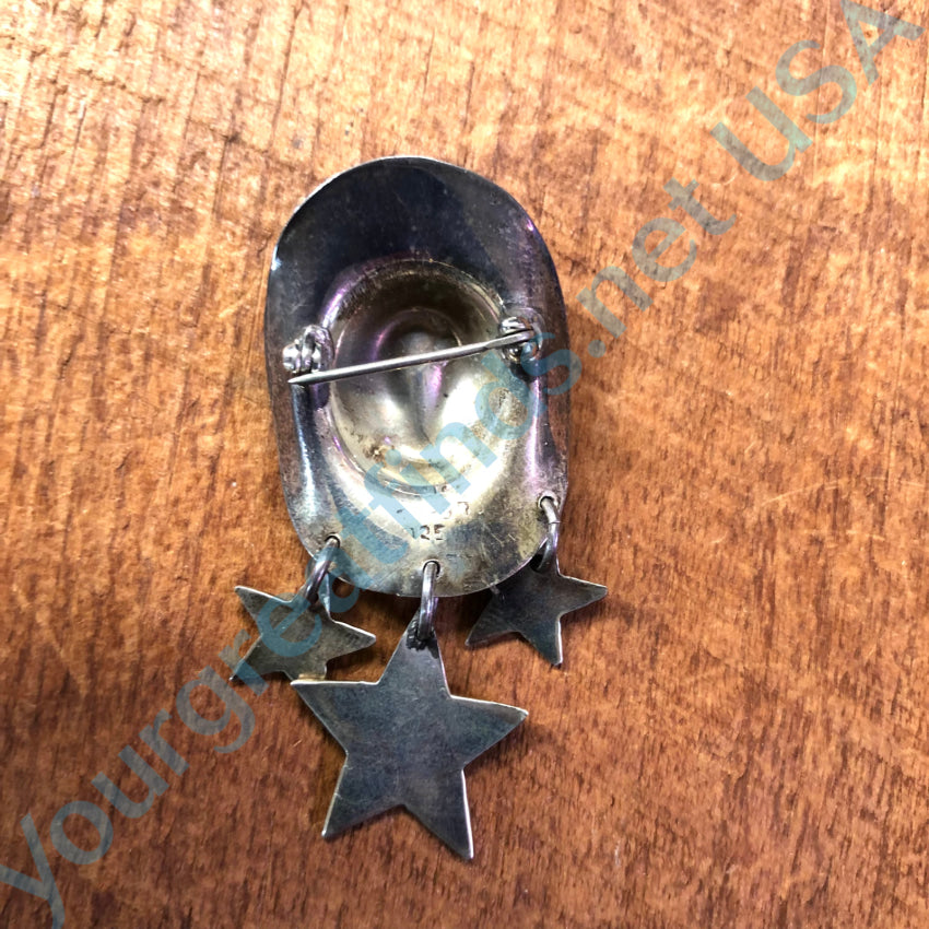 Vintage Sterling Silver Western Hat & Stars Pin Brooch Pin Brooch