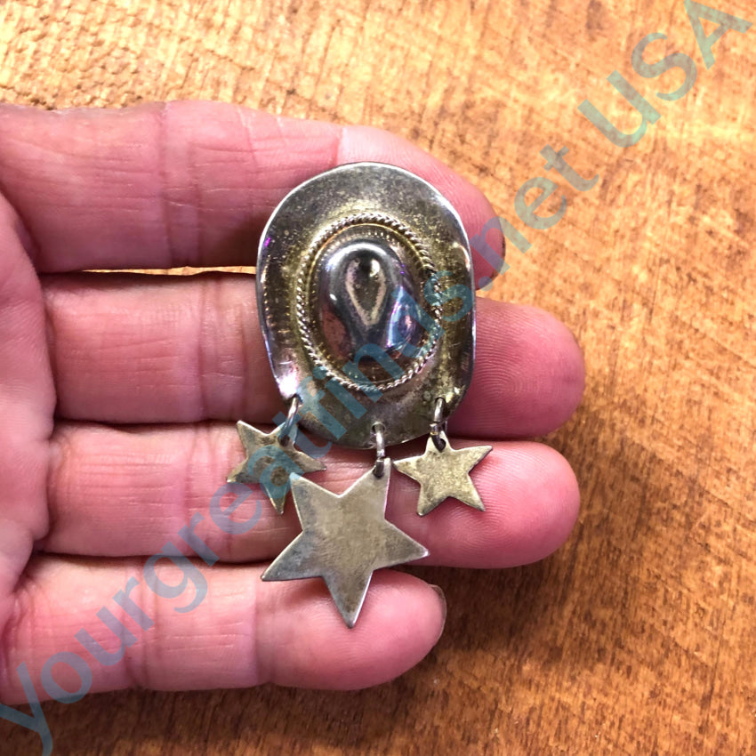 Vintage Sterling Silver Western Hat & Stars Pin Brooch Pin Brooch