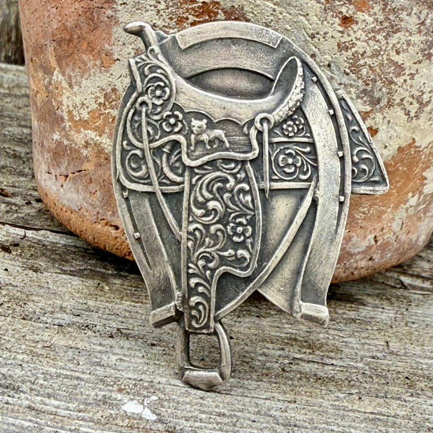 Vintage Sterling Silver Western Saddle Horseshoe Neckerchief Slide neckerchief slide