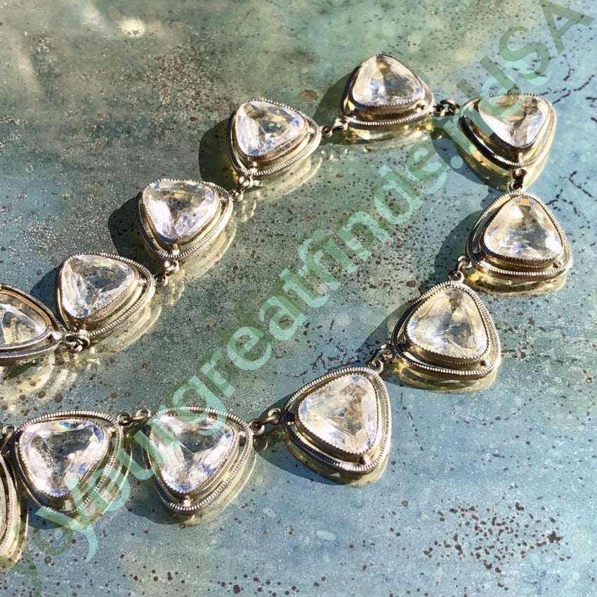 Vintage Sterling Silver White Crystal Necklace Yourgreatfinds