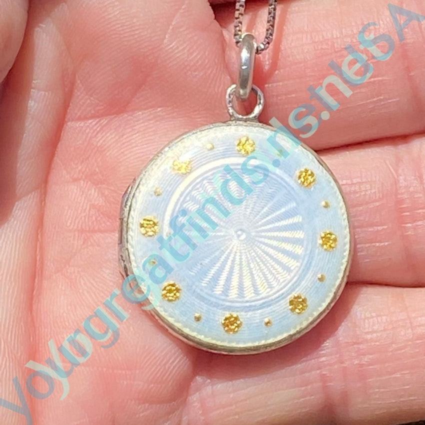 Vintage Sterling Silver White Gilt Guilloche Enamel Locket Necklace Yourgreatfinds