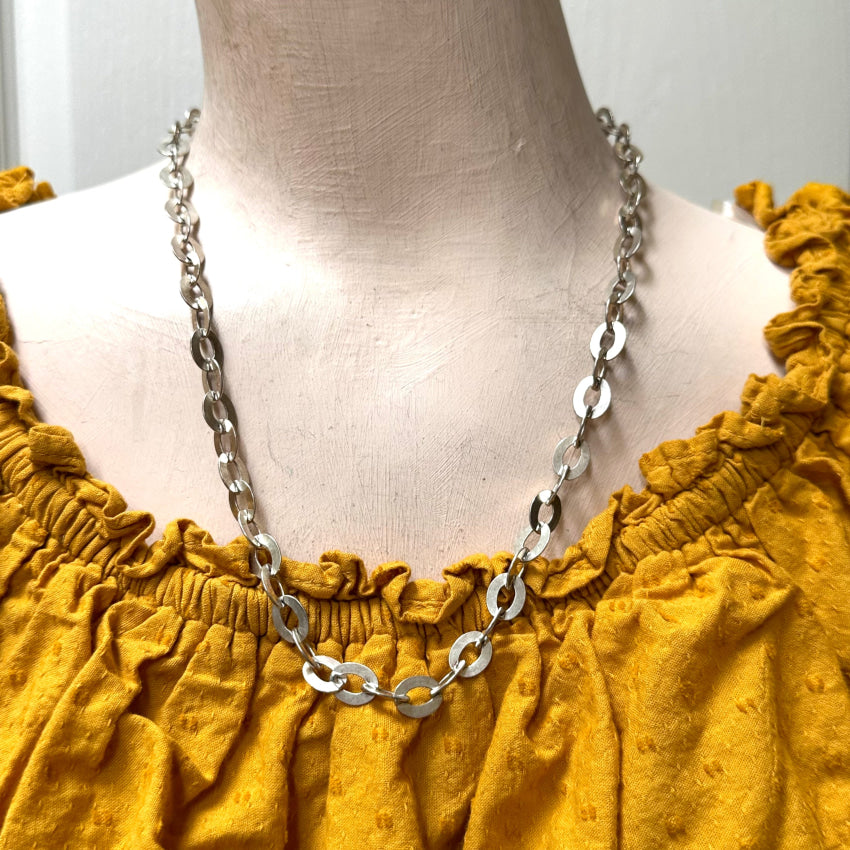 Vintage Sterling Silver Wide Link Chain Necklace 20’ Long Chain Necklace