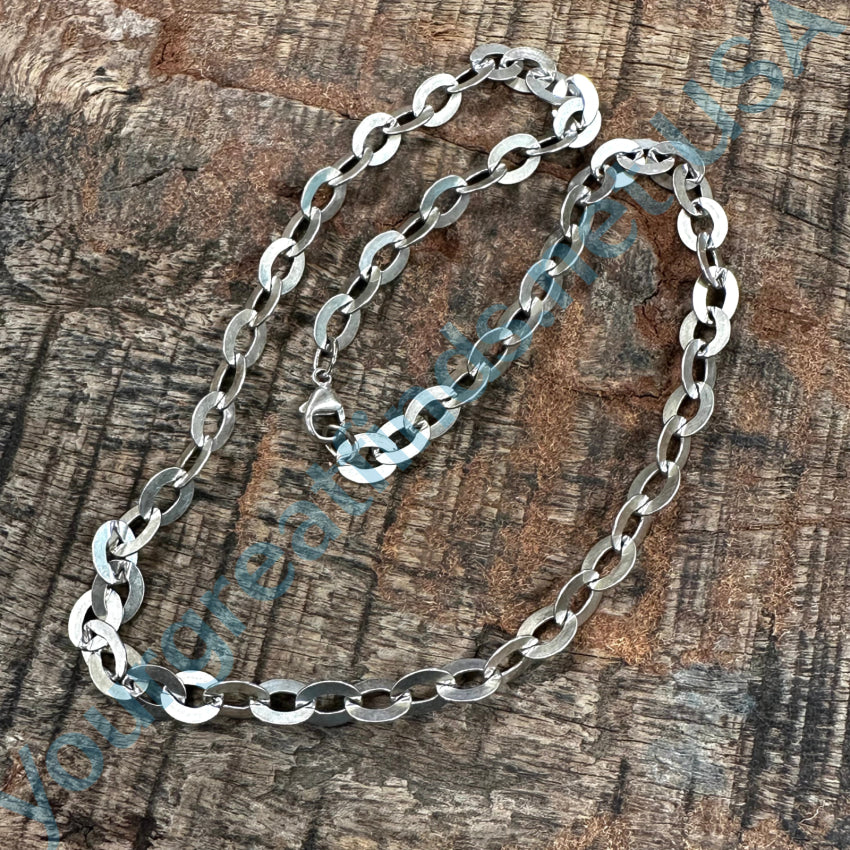 Vintage Sterling Silver Wide Link Chain Necklace 20’ Long Chain Necklace