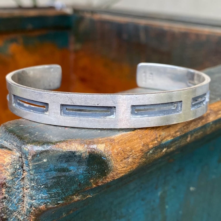 Vintage Sterling Silver Window Pane Cuff Bracelet Yourgreatfinds