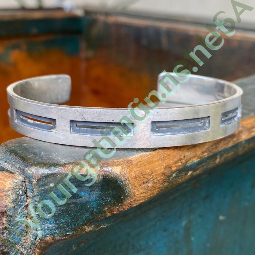 Vintage Sterling Silver Window Pane Cuff Bracelet Yourgreatfinds